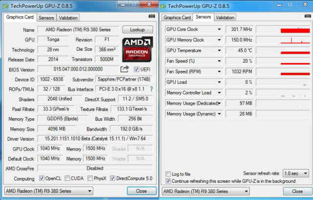 蓝宝石r9-380x gpu-z